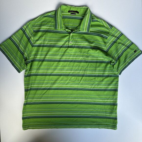 NIKE Tiger Woods collection Dri-fit polo Golf XL Green With Multi Color strips - Picture 1 of 3